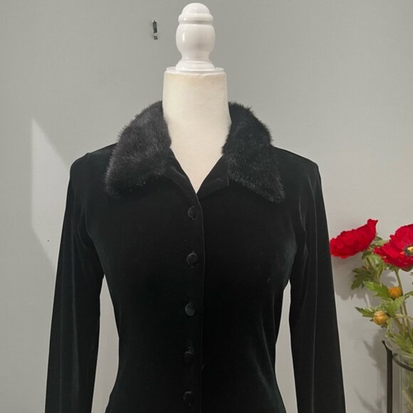 NEW Outlaw Vintage Velour Button Front Faux Fur Trimmed Long Sleeve Shirt Jacket - Picture 4 of 16